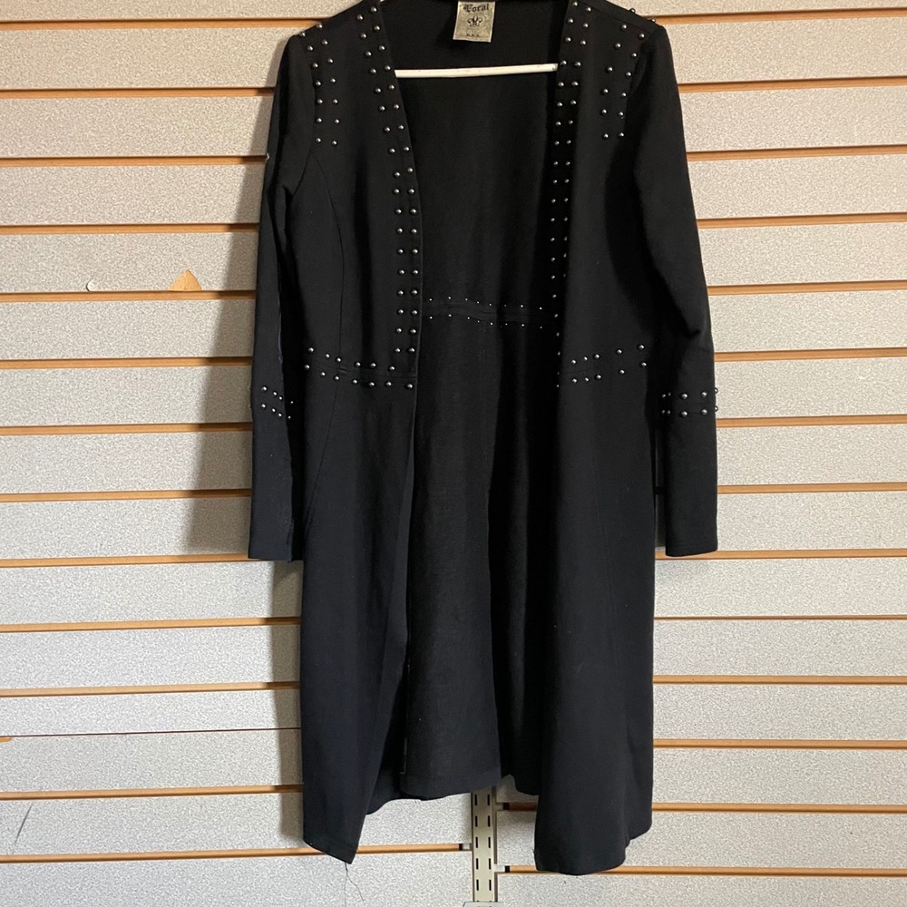 Vocal‎ Black Studded Longline Open Front Duster Cardigan Jacket Western Medium